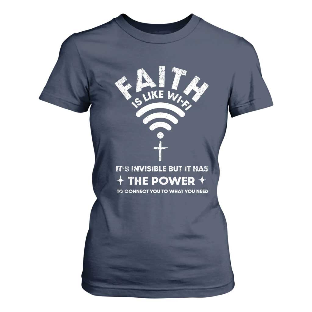 Funny Christian T Shirt For Women Faith Is Like Wifi TS09 Navy Print Your Wear