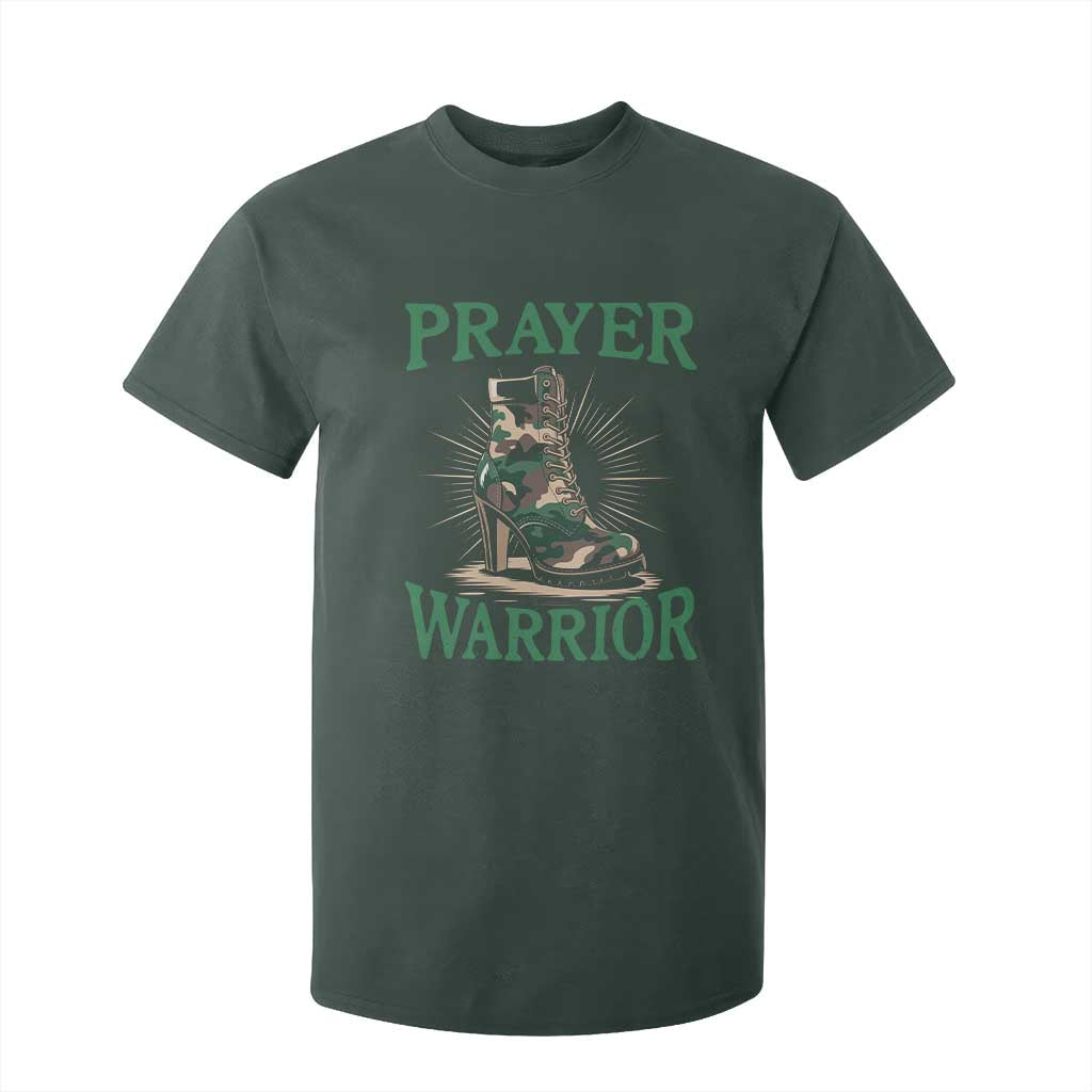 Prayer Warrior T Shirt For Kid Camo Heels Christian Pray TS09 Dark Forest Green Print Your Wear