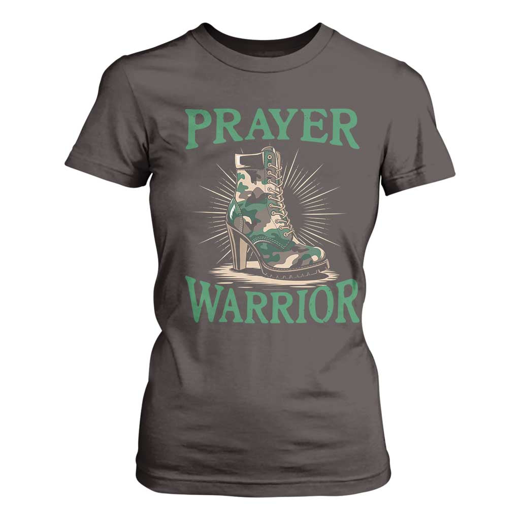 Prayer Warrior T Shirt For Women Camo Heels Christian Pray TS09 Dark Chocolate Print Your Wear