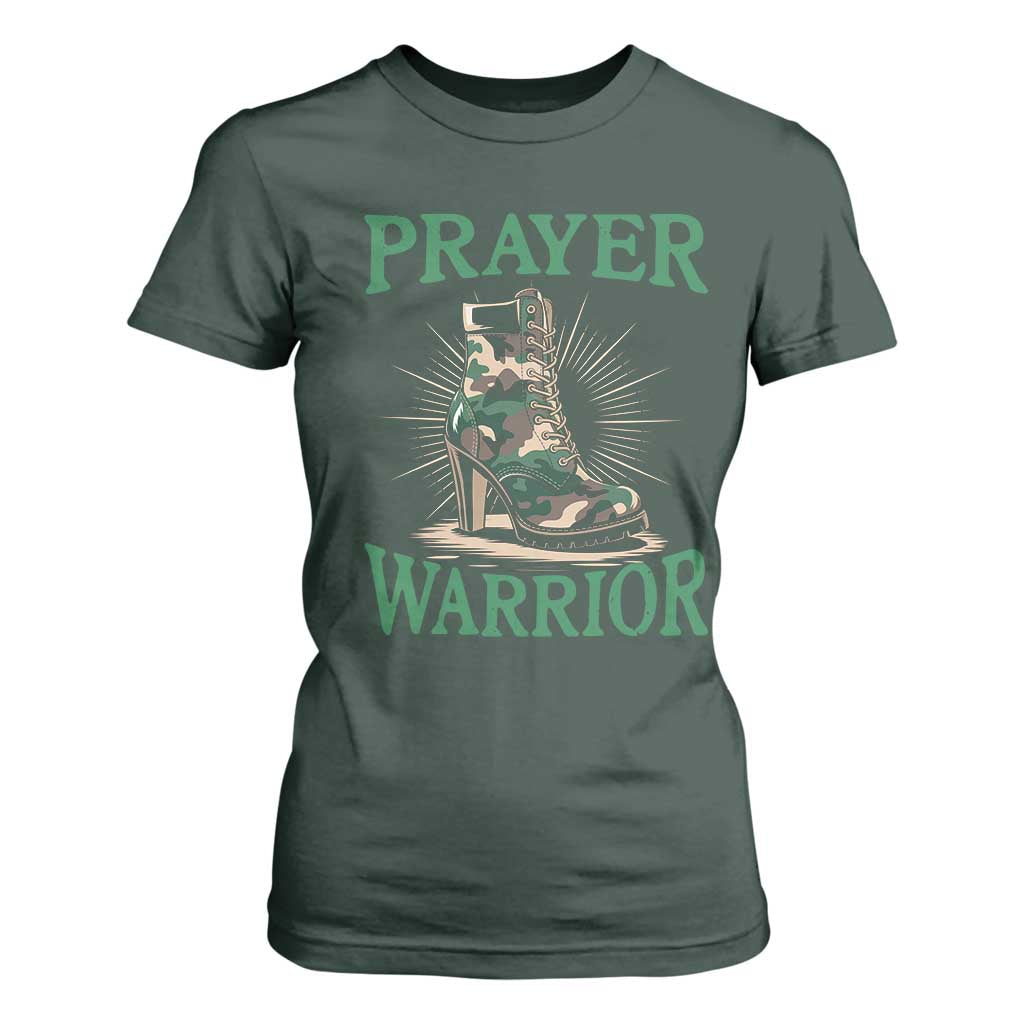 Prayer Warrior T Shirt For Women Camo Heels Christian Pray TS09 Dark Forest Green Print Your Wear