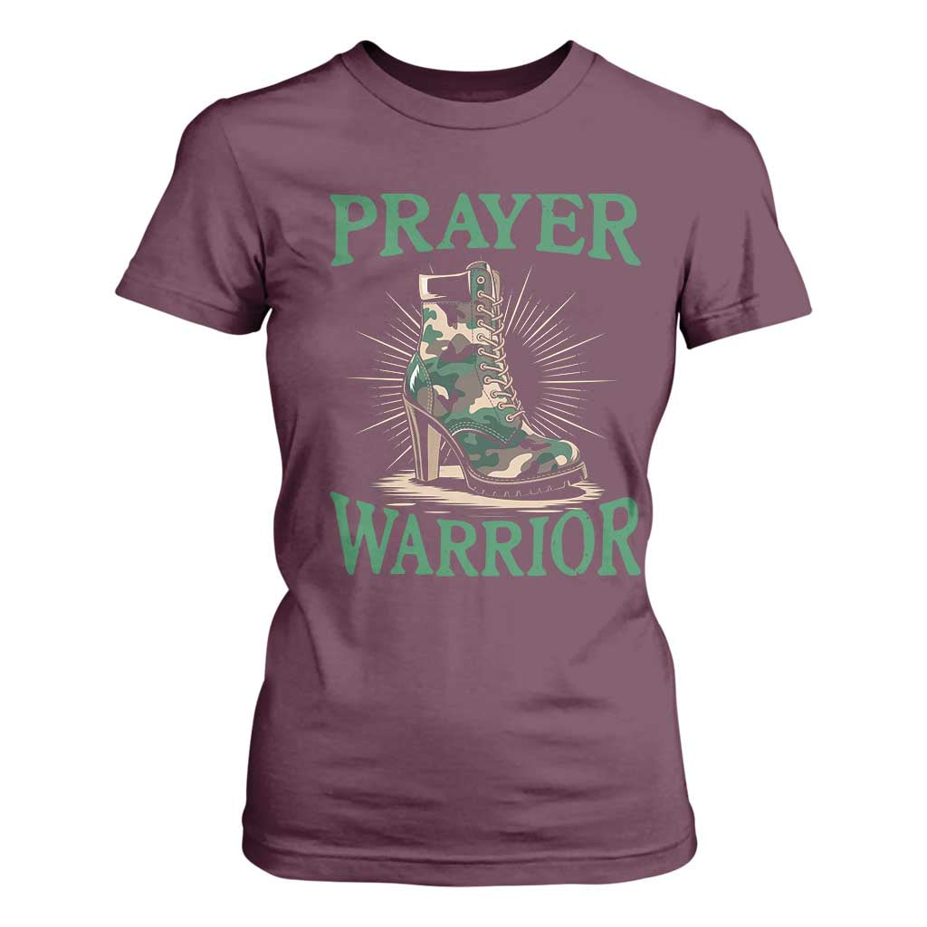 Prayer Warrior T Shirt For Women Camo Heels Christian Pray TS09 Maroon Print Your Wear