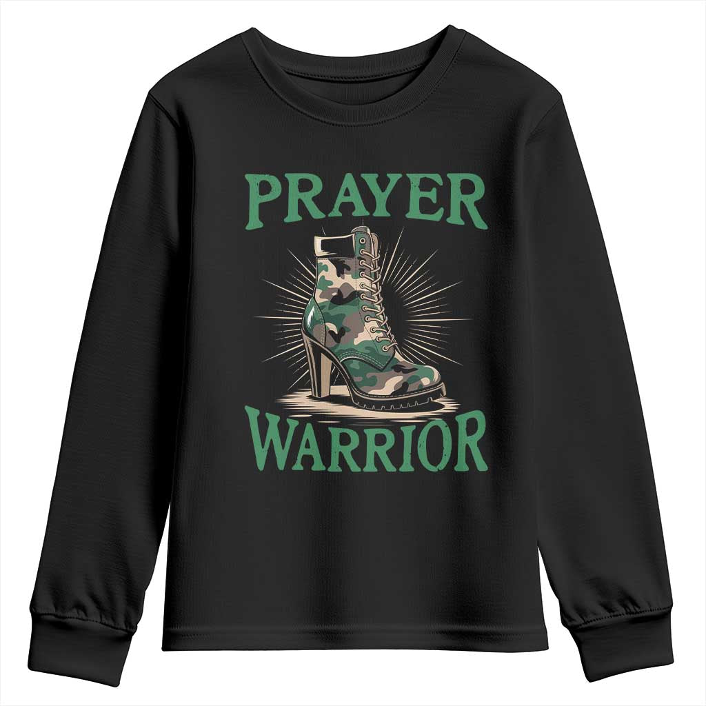 Prayer Warrior Youth Sweatshirt Camo Heels Christian Pray TS09 Black Print Your Wear
