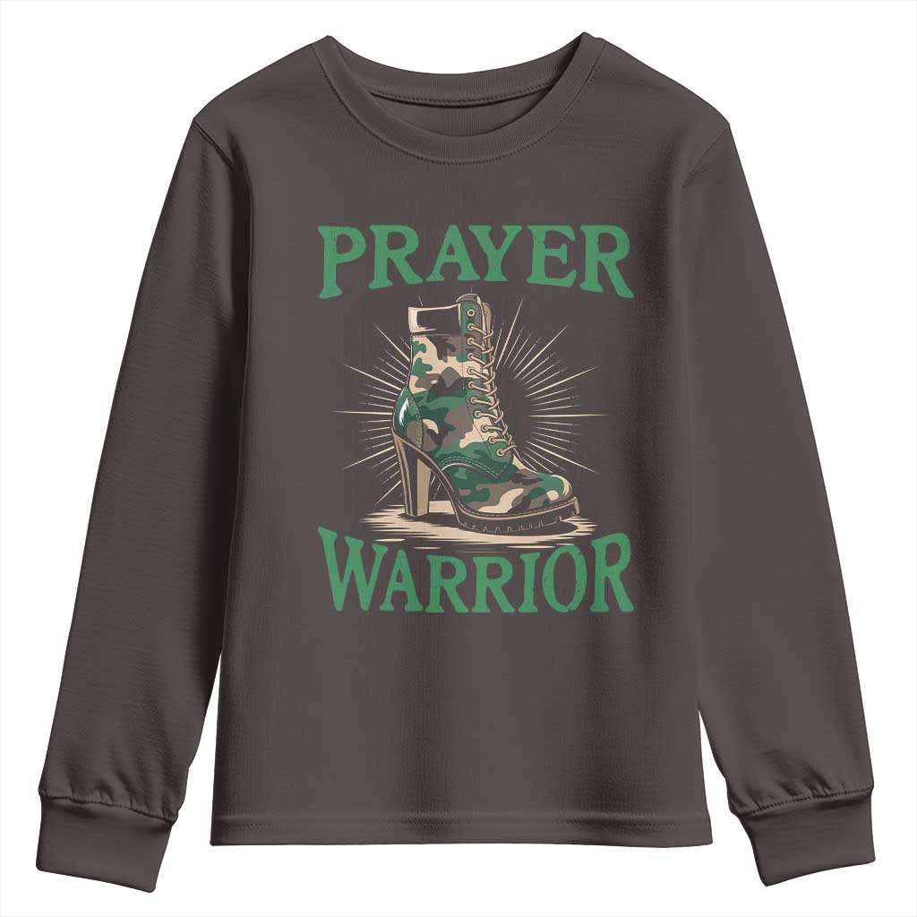 Prayer Warrior Youth Sweatshirt Camo Heels Christian Pray TS09 Dark Chocolate Print Your Wear
