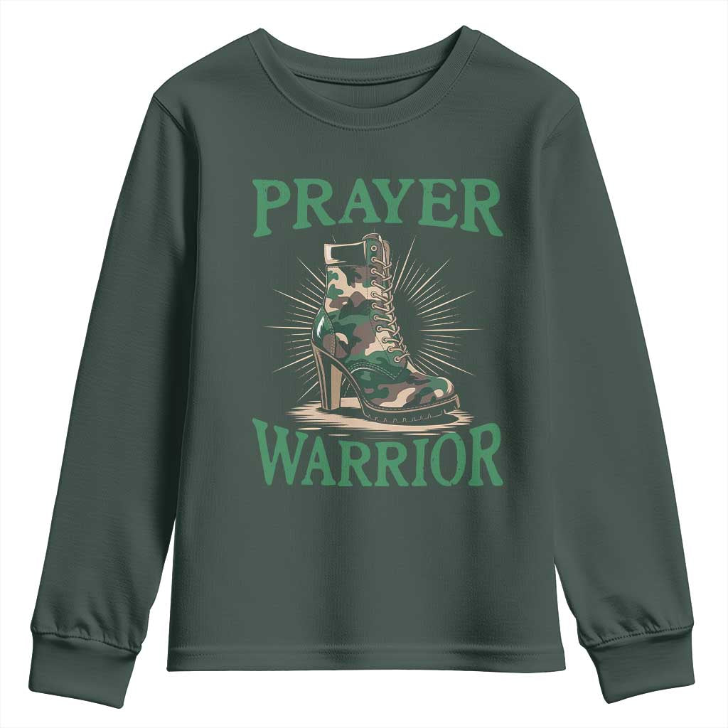 Prayer Warrior Youth Sweatshirt Camo Heels Christian Pray TS09 Dark Forest Green Print Your Wear