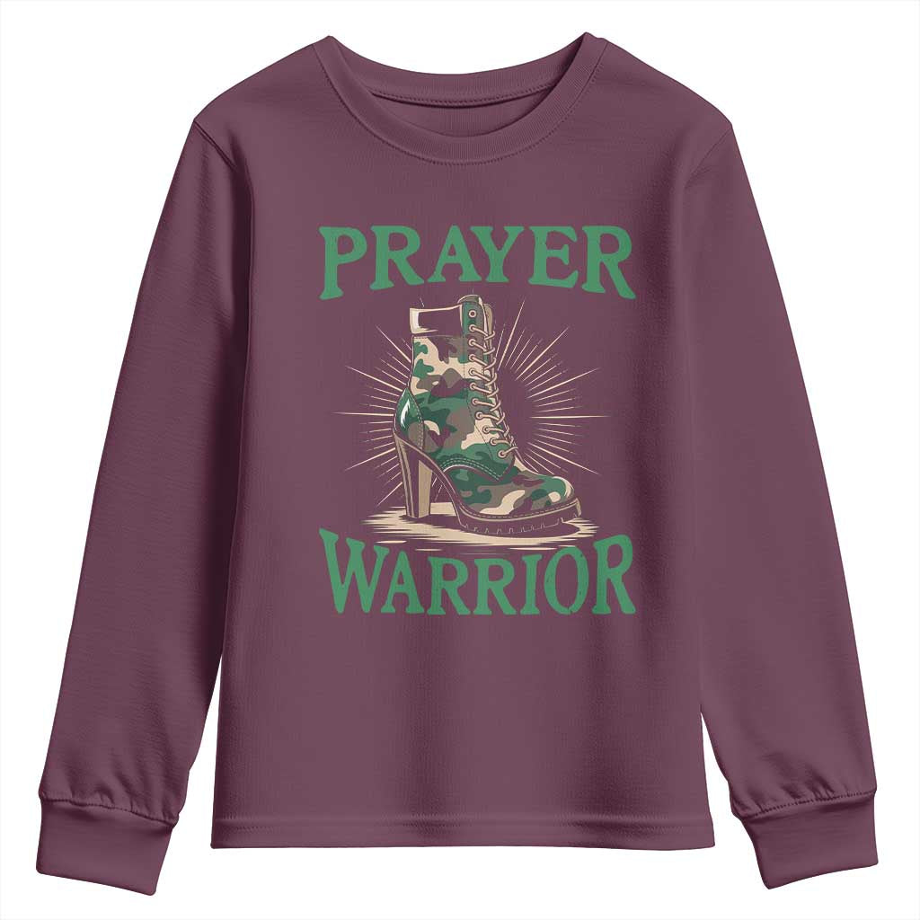 Prayer Warrior Youth Sweatshirt Camo Heels Christian Pray TS09 Maroon Print Your Wear