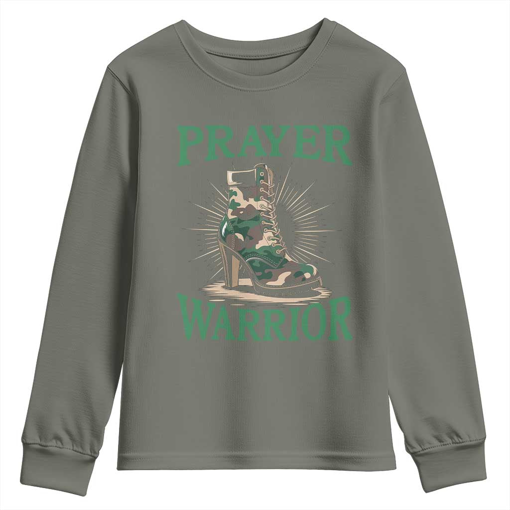 Prayer Warrior Youth Sweatshirt Camo Heels Christian Pray TS09 Military Green Print Your Wear