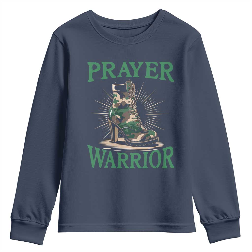 Prayer Warrior Youth Sweatshirt Camo Heels Christian Pray TS09 Navy Print Your Wear