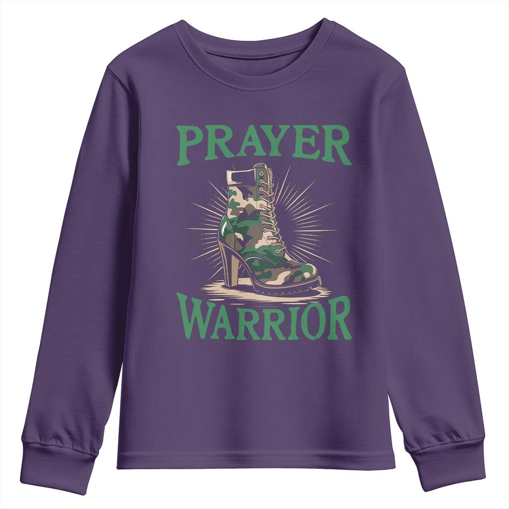 Prayer Warrior Youth Sweatshirt Camo Heels Christian Pray TS09 Purple Print Your Wear