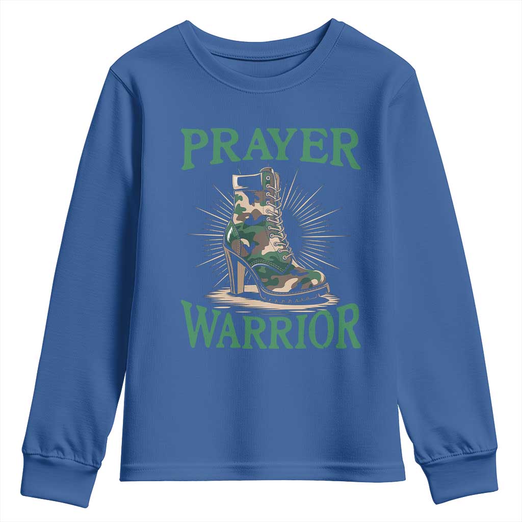 Prayer Warrior Youth Sweatshirt Camo Heels Christian Pray TS09 Royal Blue Print Your Wear