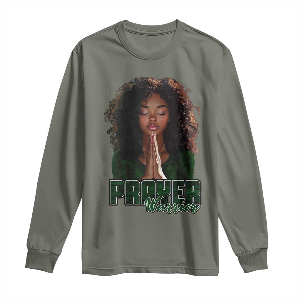 Prayer Warrior Long Sleeve Shirt Camo Black Woman Christian Pray TS09 Military Green Print Your Wear