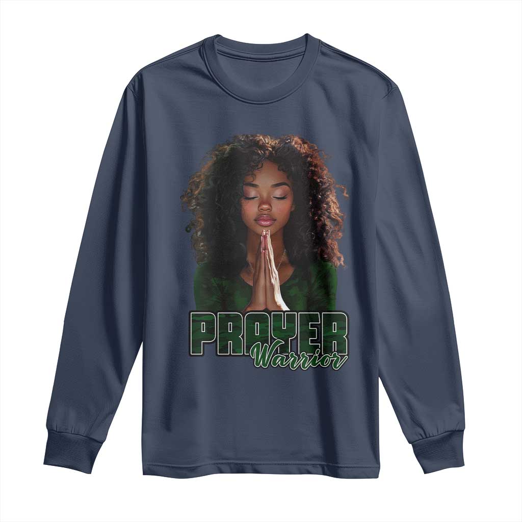 Prayer Warrior Long Sleeve Shirt Camo Black Woman Christian Pray TS09 Navy Print Your Wear
