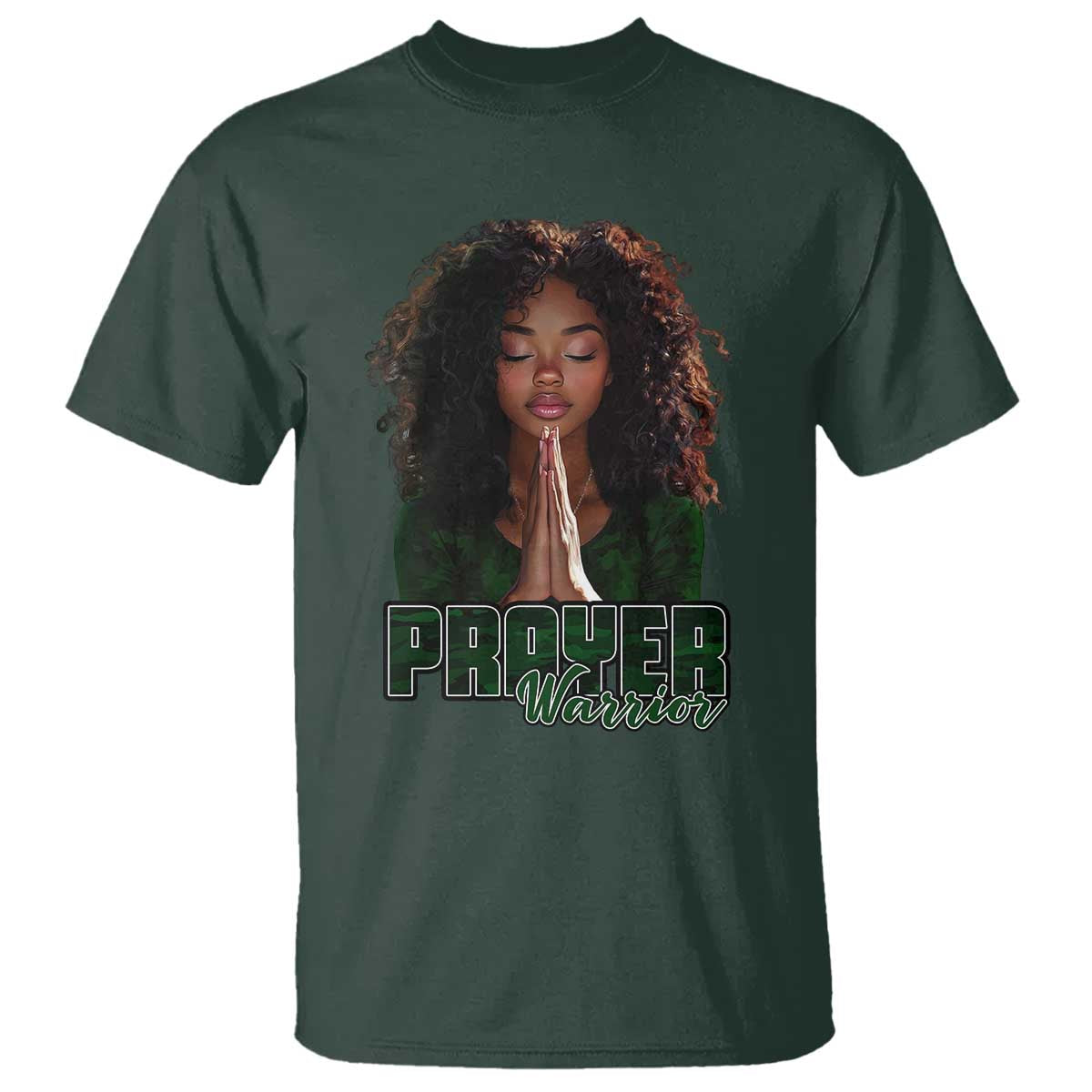 Prayer Warrior T Shirt Camo Black Woman Christian Pray TS09 Dark Forest Green Print Your Wear