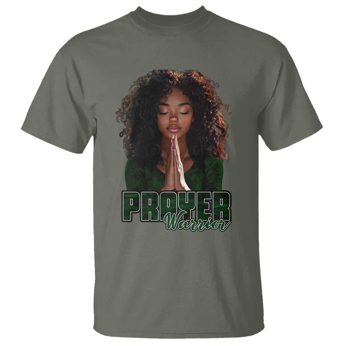 Prayer Warrior T Shirt Camo Black Woman Christian Pray TS09 Military Green Print Your Wear