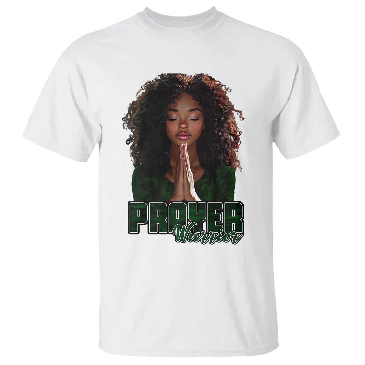 Prayer Warrior T Shirt Camo Black Woman Christian Pray TS09 White Print Your Wear