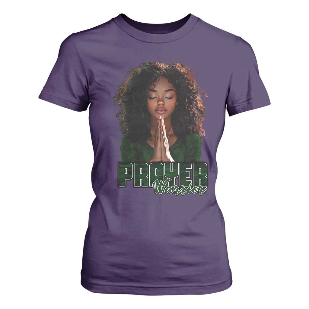 Prayer Warrior T Shirt For Women Camo Black Woman Christian Pray TS09 Purple Print Your Wear