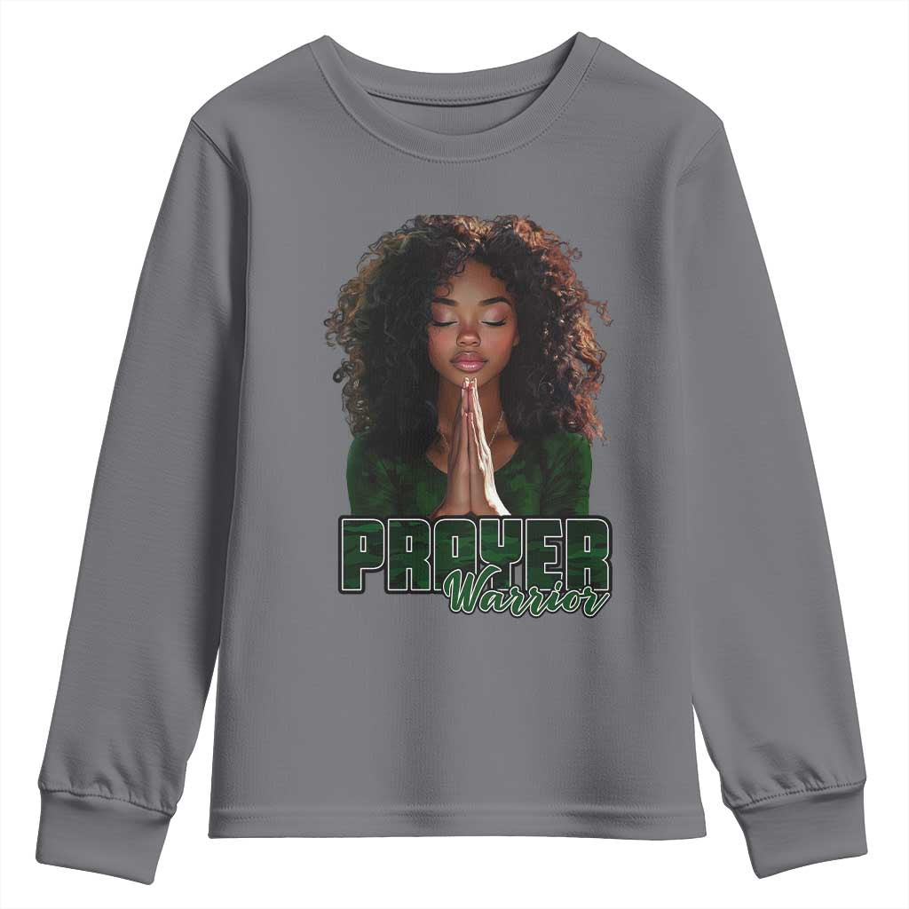 Prayer Warrior Youth Sweatshirt Camo Black Woman Christian Pray TS09 Charcoal Print Your Wear