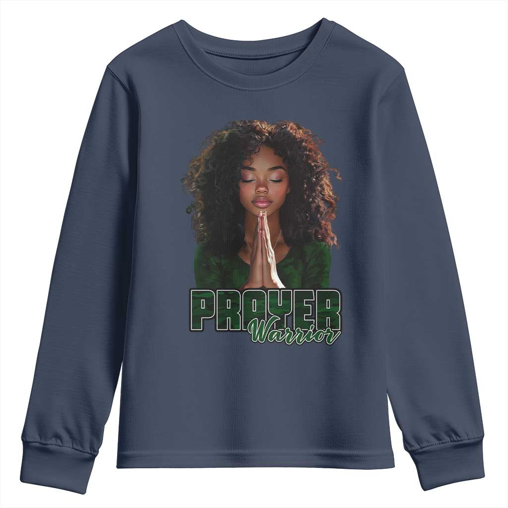 Prayer Warrior Youth Sweatshirt Camo Black Woman Christian Pray TS09 Navy Print Your Wear