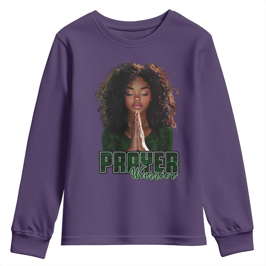 Prayer Warrior Youth Sweatshirt Camo Black Woman Christian Pray TS09 Purple Print Your Wear