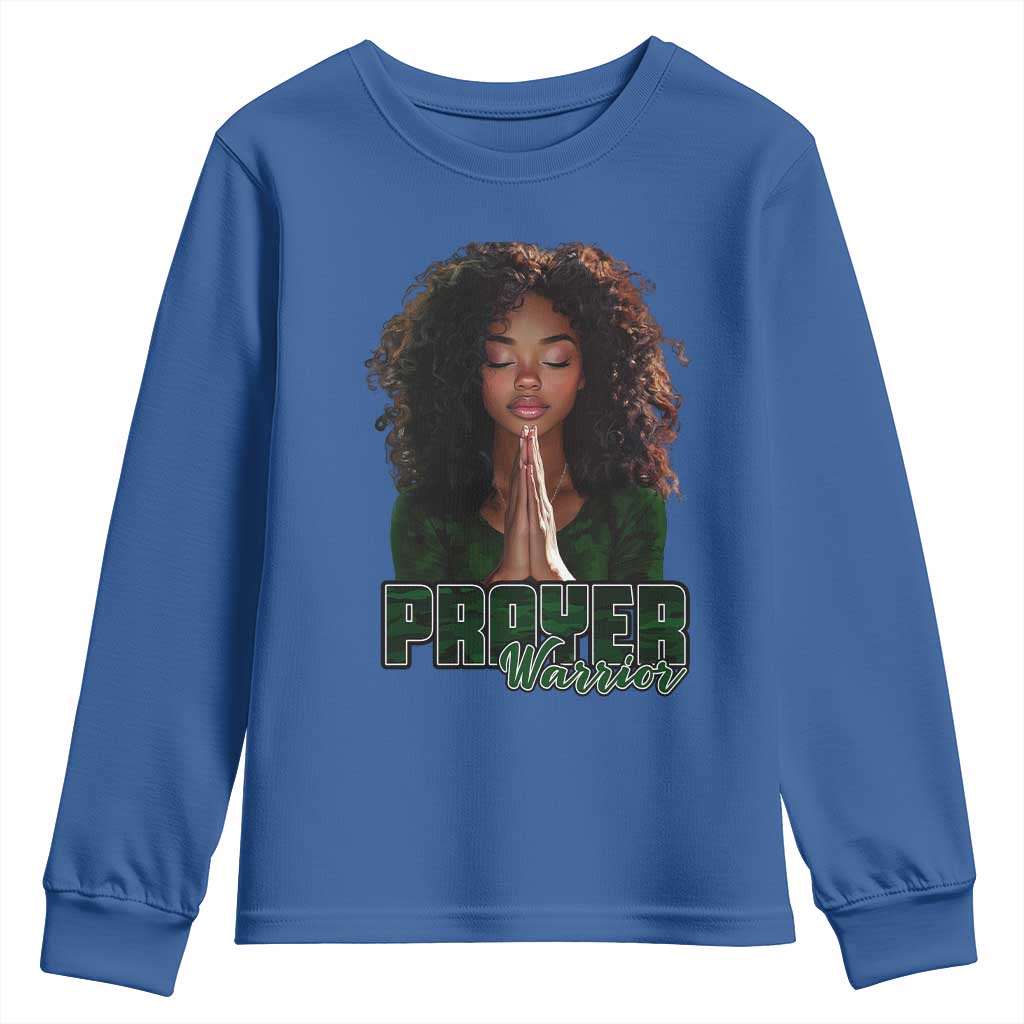 Prayer Warrior Youth Sweatshirt Camo Black Woman Christian Pray TS09 Royal Blue Print Your Wear