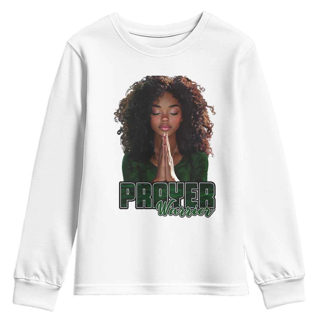 Prayer Warrior Youth Sweatshirt Camo Black Woman Christian Pray TS09 White Print Your Wear