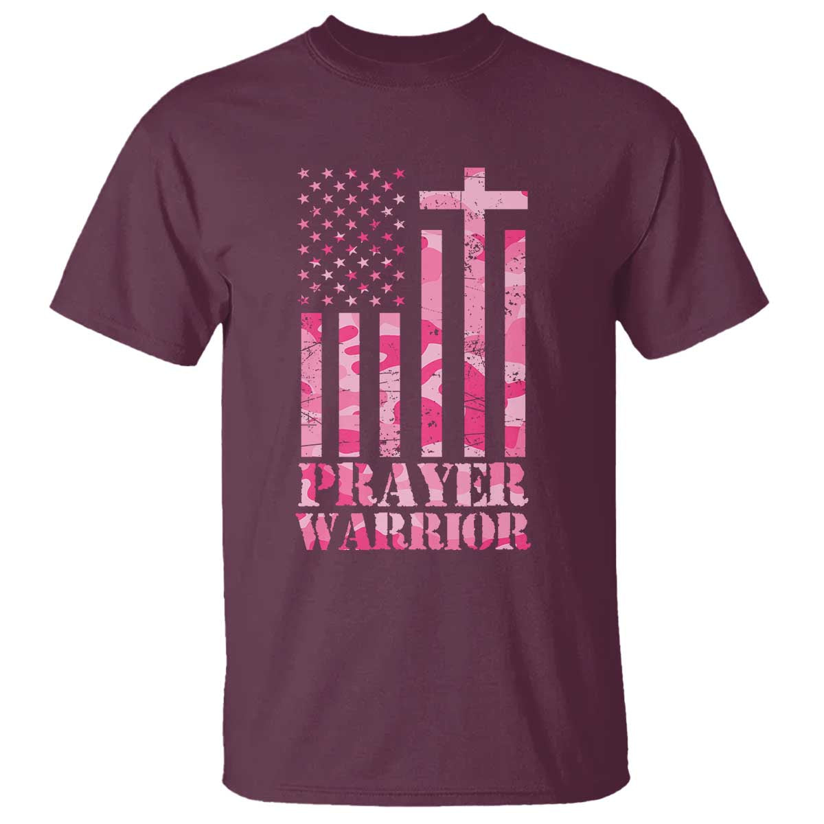 Prayer Warrior T Shirt Camo American Flag Christian Pray TS09 Maroon Print Your Wear