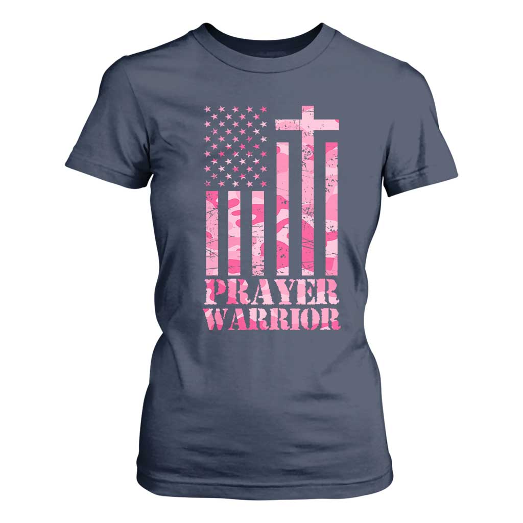 Prayer Warrior T Shirt For Women Camo American Flag Christian Pray TS09 Navy Print Your Wear