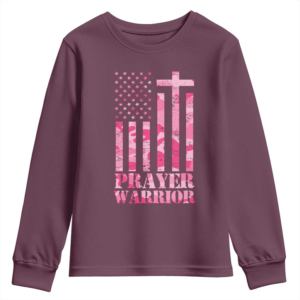 Prayer Warrior Youth Sweatshirt Camo American Flag Christian Pray TS09 Maroon Print Your Wear
