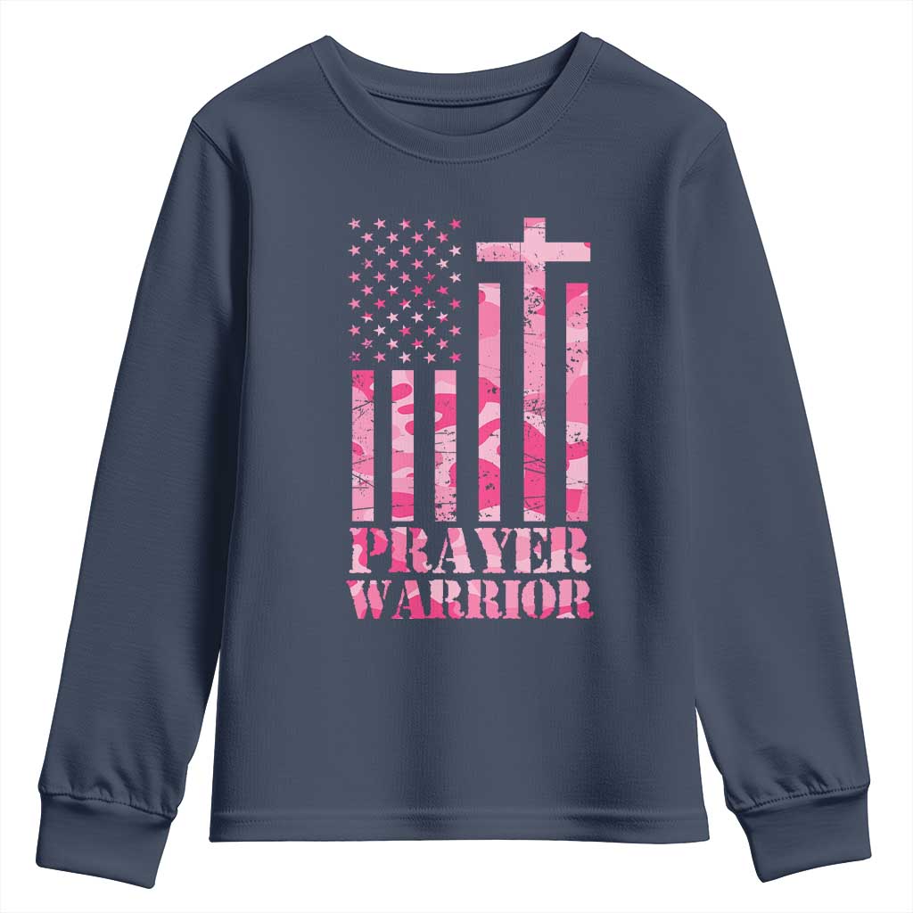 Prayer Warrior Youth Sweatshirt Camo American Flag Christian Pray TS09 Navy Print Your Wear