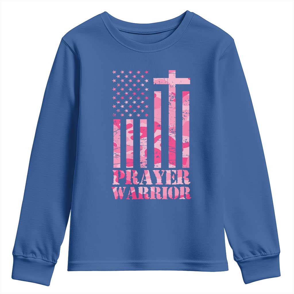 Prayer Warrior Youth Sweatshirt Camo American Flag Christian Pray TS09 Royal Blue Print Your Wear