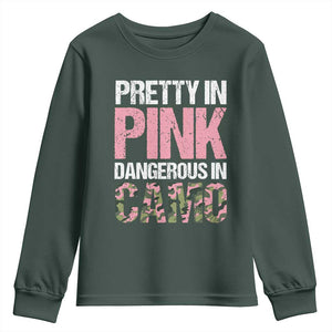 Camo Girl Youth Sweatshirt Pretty Pink Dangerous Camo Hunting Hunter TS09 Dark Forest Green Print Your Wear