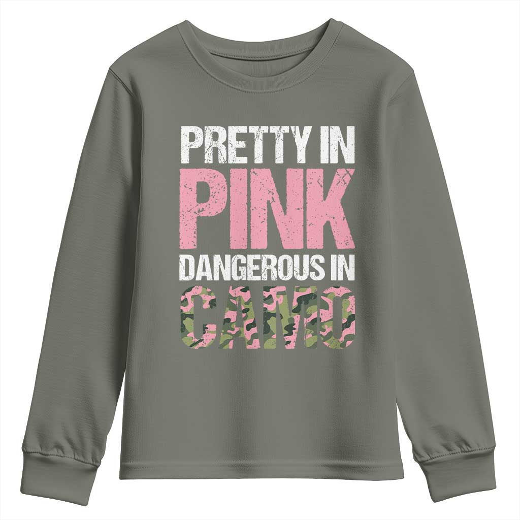 Camo Girl Youth Sweatshirt Pretty Pink Dangerous Camo Hunting Hunter TS09 Military Green Print Your Wear