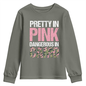 Camo Girl Youth Sweatshirt Pretty Pink Dangerous Camo Hunting Hunter TS09 Military Green Print Your Wear