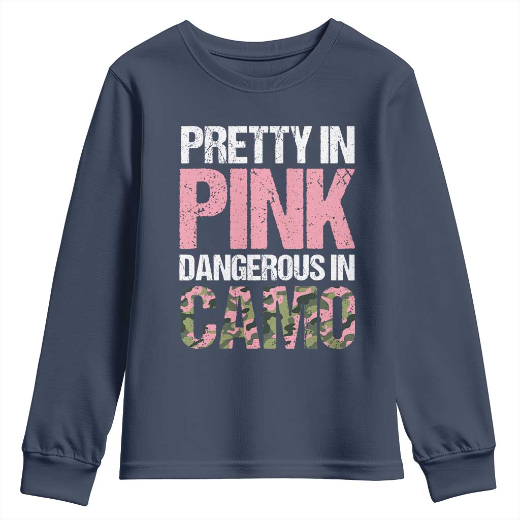 Camo Girl Youth Sweatshirt Pretty Pink Dangerous Camo Hunting Hunter TS09 Navy Print Your Wear