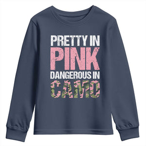 Camo Girl Youth Sweatshirt Pretty Pink Dangerous Camo Hunting Hunter TS09 Navy Print Your Wear