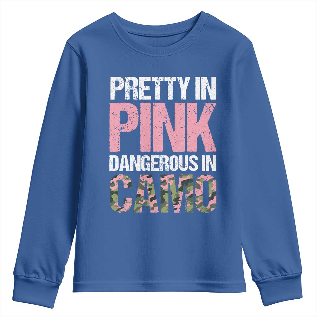 Camo Girl Youth Sweatshirt Pretty Pink Dangerous Camo Hunting Hunter TS09 Royal Blue Print Your Wear