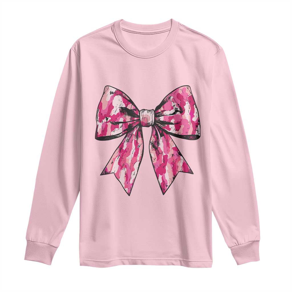 Camo Girl Long Sleeve Shirt Camouflage Bow Coquette Hunting Hunter TS09 Light Pink Print Your Wear