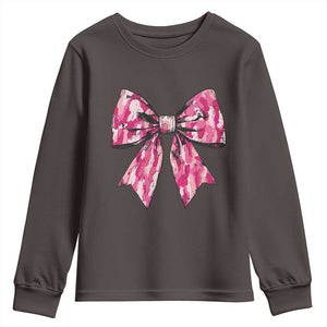 Camo Girl Youth Sweatshirt Camouflage Bow Coquette Hunting Hunter TS09 Dark Chocolate Print Your Wear
