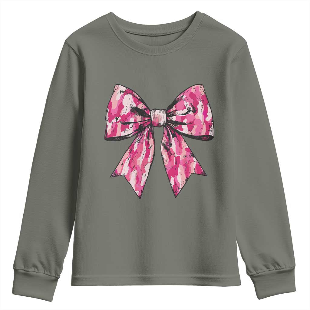 Camo Girl Youth Sweatshirt Camouflage Bow Coquette Hunting Hunter TS09 Military Green Print Your Wear