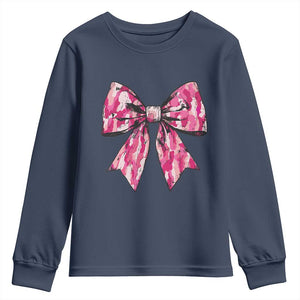 Camo Girl Youth Sweatshirt Camouflage Bow Coquette Hunting Hunter TS09 Navy Print Your Wear