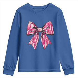 Camo Girl Youth Sweatshirt Camouflage Bow Coquette Hunting Hunter TS09 Royal Blue Print Your Wear
