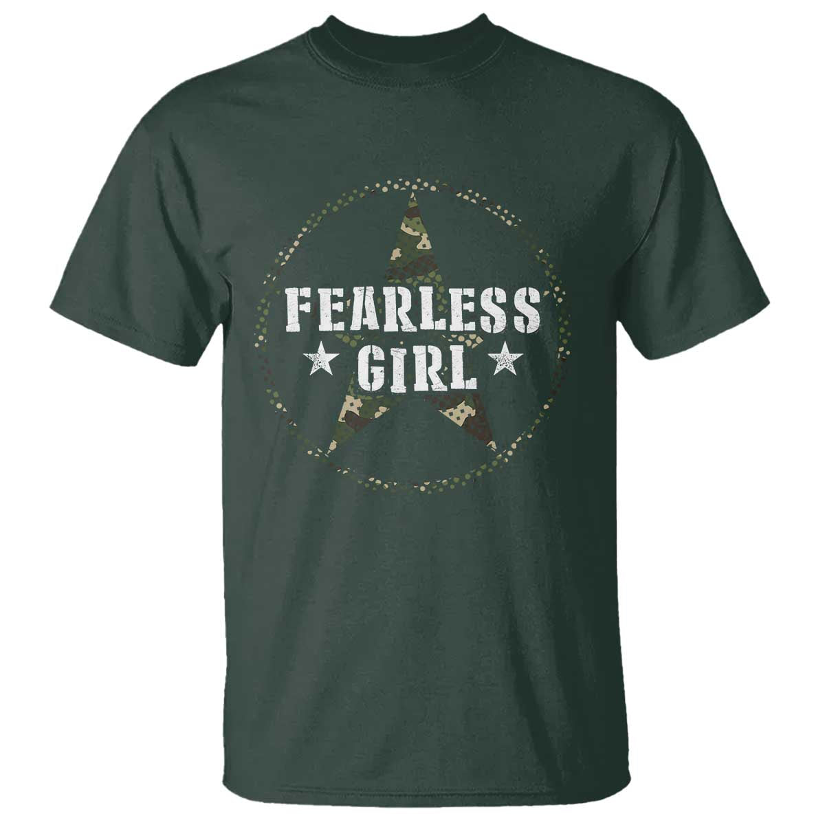 Fearless Girl Camouflage T Shirt TS09 Dark Forest Green Print Your Wear