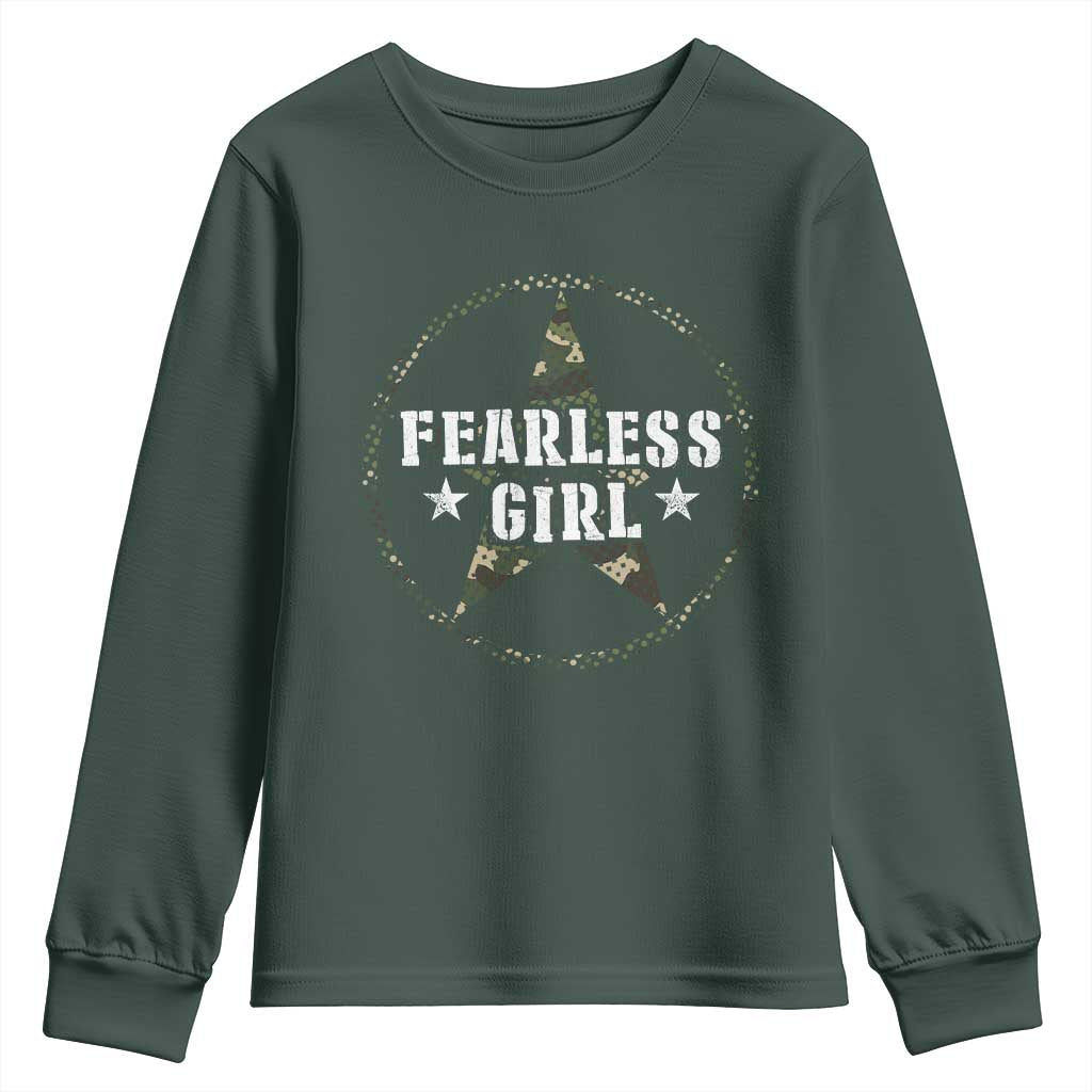 Fearless Girl Camouflage Youth Sweatshirt TS09 Dark Forest Green Print Your Wear