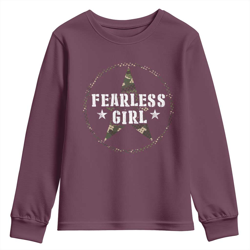 Fearless Girl Camouflage Youth Sweatshirt TS09 Maroon Print Your Wear