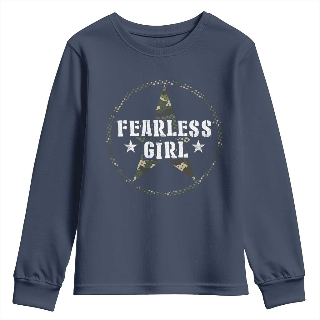 Fearless Girl Camouflage Youth Sweatshirt TS09 Navy Print Your Wear