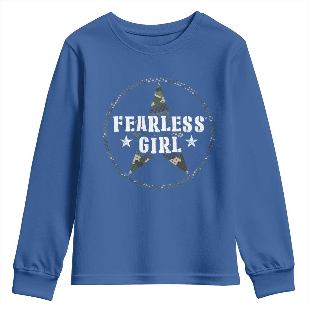 Fearless Girl Camouflage Youth Sweatshirt TS09 Royal Blue Print Your Wear