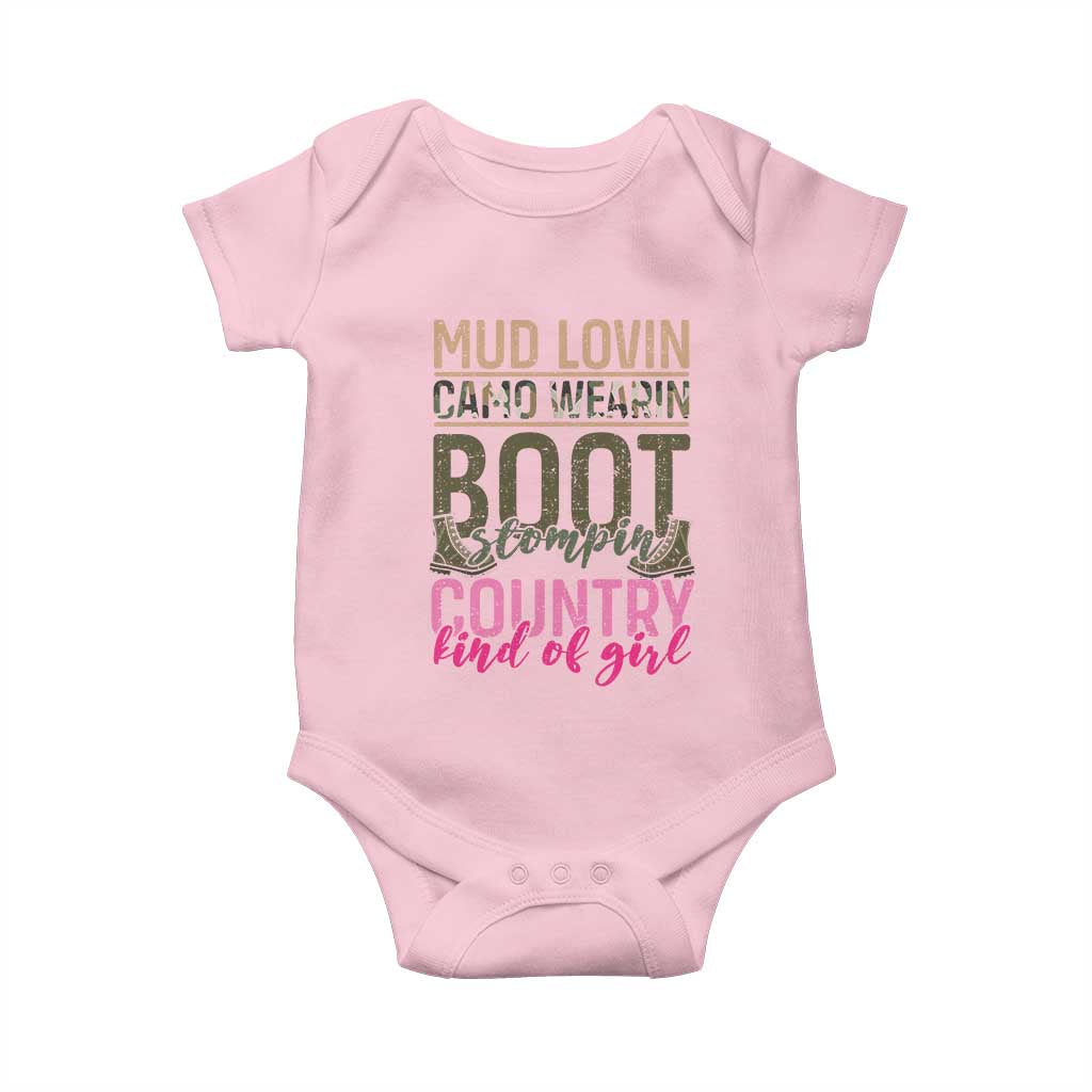 Country Girl Baby Onesie Mud Lovin Camo Wearin Boot Stomping TS09 Light Pink Print Your Wear