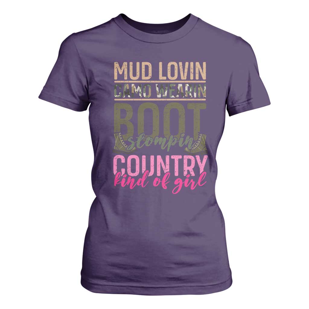 Country Girl T Shirt For Women Mud Lovin Camo Wearin Boot Stomping TS09 Purple Print Your Wear