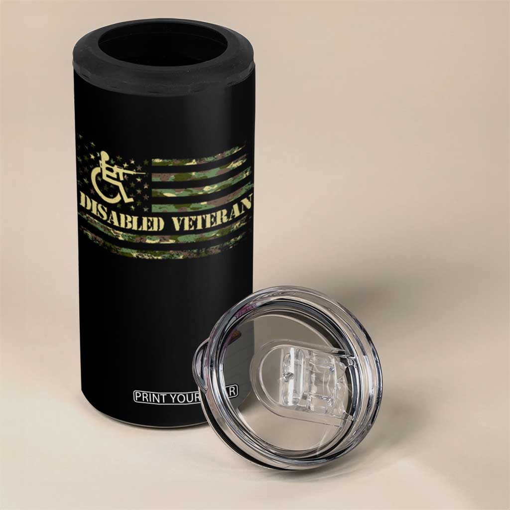 Disabled Veteran 4 in 1 Can Cooler Tumbler Camouflage American Flag Patriotic Veterans Day TS09 Print Your Wear