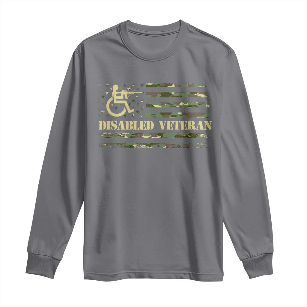 Disabled Veteran Long Sleeve Shirt Camouflage American Flag Patriotic Veterans Day TS09 Charcoal Print Your Wear