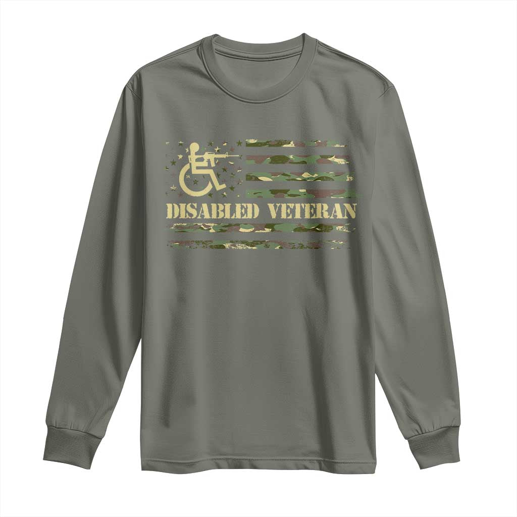 Disabled Veteran Long Sleeve Shirt Camouflage American Flag Patriotic Veterans Day TS09 Military Green Print Your Wear